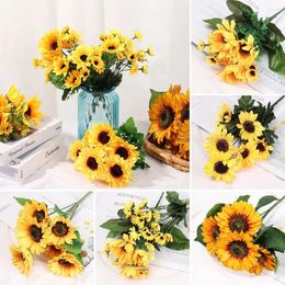 Decorative Flowers 5/7/22 Heads Bright Yellow Home Decor Wedding Decoration Silk Sunflower Fake Flores Bouquet Artificial Flower