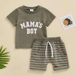 Clothing Sets Toddler Baby Boy Summer Clothes Letter Printed Short Sleeve T Shirt Top Stripe Shorts Set Cute 2Pcs Casual Outfit