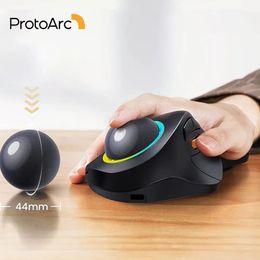 ProtoArc EM03 Wireless Bluetooth Trackball Mouse Rechargeable Ergonomic RGB Backlit Rollerball Mice for Windows Mac iPad 240314