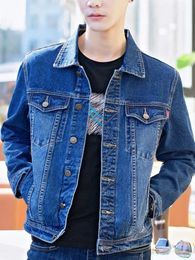 Mens Denim Jacket Short Casual Slim Black Male Jean Coats Button in High Quality Trendy Price Stylish Low Cost Size L 240319