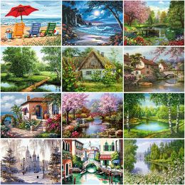 Stitch Diy 5d Diamond Painting Landscape Bridge Cross Scenery Full Round Diamond Embroidery Mosaic Picture Rhinestone Home Decor