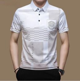 Mens Polos Summer T Shirts for Men Short Sleeve Turndown Collar Letter Printing Button Striped Polo Tees Fashion Pullover Tops