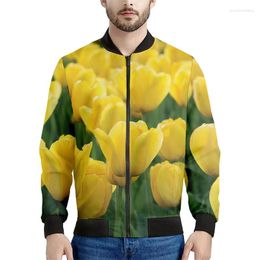 Men's Jackets Netherlands Tulip Flower Zipper Jacket Men 3d Printed Floral Sweatshirt Women Cool Long Sleeves Tops Street Bomber Coat