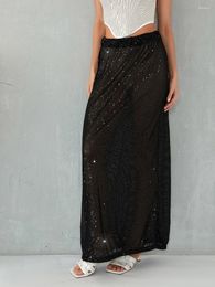 Skirts Women Sequins Long Glitter Gradient Prom Length Maxi Sparkly Low Waist Casual Streetwear