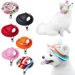 Dog Apparel Summer Pet Small And Medium-sized Dogs Cats Sunscreen Hat Round Outdoor Breathable Mesh Sun With Ear Holes Supply