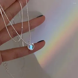 Pendant Necklaces European And American Retro Double-layered Moonstone Necklace For Women Sweet Gradient Pink Heart-shaped ChainWholesale
