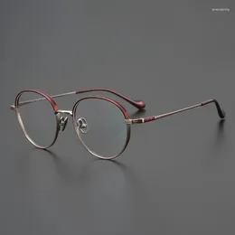 Sunglasses Frames 2024 Arrive Classic Vintage Metal Red Round Glasses Frame For Men And Women Hand Craft Super Light Titanium Eyeglasses