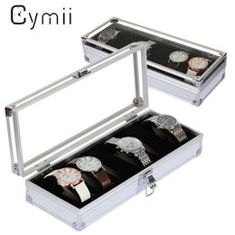 Cymii Watch Box Case 6 Grid Insert Slots Jewelry Watches Display Storage Box Case Aluminium Watch Jewelry Decoration257r