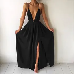 Casual Dresses 2024 Summer Fashion Sexy V-neck Low-Cut Sling Backless Women's Chiffon Skirt Bohemian Dress Long