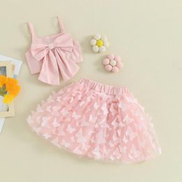 Clothing Sets Toddler Baby Girl Summer Clothes Sleeveless Bowknot Cami Crop Tops Butterfly Tulle Tutu Skirt Set 2Pcs Outfit
