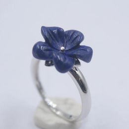 Cluster Rings Pure S925 Silver &Lapis Lazuli Ring Retro Pattern 15mmW Charm Flower For Women US 5-9 Elegant Fine