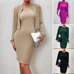 Women's Hoodies Elegant And Set Long Sleeved Top Round Neck Wrapped Hip Dress