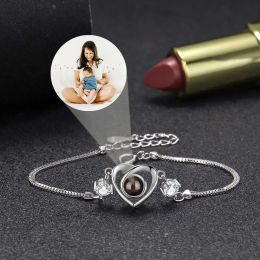 Bracelets Personalized Projection Photo Bracelet Custom Photo Bracelet for Women Girlfriend Heart Pendant Jewelry Birthday Memorial Gift