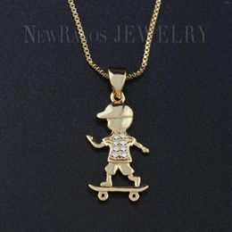 Pendant Necklaces Ranos Lovely Girl Boy Necklace Roller Skating Skateboard Zircon For Women Fashion Jewellery NQM005244