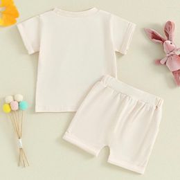 Clothing Sets Baby Girls Easter Outfits Letter Bunny Embroidery Short Sleeve T-Shirt Elastic Shorts Set Toddler Summer Clothes