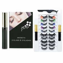 color Magnetic Eyeles and Waterproof Liquid Eyeliner Set Colorful False Les Faux Cils Reusable Makeup Tool Set p1Uf#