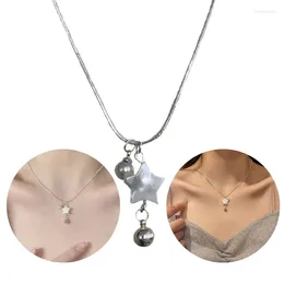 Pendant Necklaces B36D Temperament Pearls Star Necklace Sweet Cool Collar Choker Neck Chain Y2K Fashion Jewellery