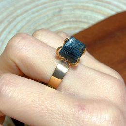 Decorative Figurines Natural Crystals Black Tourmaline Cube Ring Painting Gemstones Women Men Jewelry Adjustable Energy Ore Birthday Gift