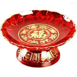 Plates Chinese Character "Fu" Crystal Fruit Tray Plastic For Buddhist Supplies Living Room Furnishings 10 Cm High