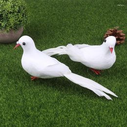 Garden Decorations 1pc Artificial Foam Feathers Birds With Clip Fake Bird White Doves Pigeons Decoration For Wedding Christmas Party Home