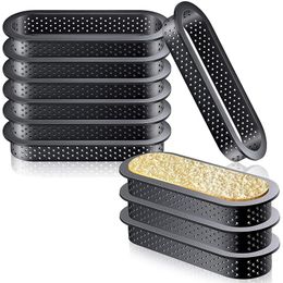 12 Pieces Oval Tart Rings HeatResistant Perforated Cake Mousse Ring Non Stick Bakeware Mini Mould 240318