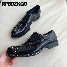 Shoes Party Real Leather Stud Oxfords Patent Black Rubber Spike High Quality Dandelion Big Size Luxury Brand Shoes Men Genuine Rivet