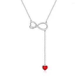 Pendant Necklaces Fashion Love Necklace With Red Heart-Shaped Charms Austrian Crystal Infinity For Women Valentine's Day Jewelry Gift