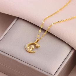 Pendant Necklaces Trendy 18K Gold Plated Cute Moon Dragon For Women Female Stainless Steel Clavicle Chain Jewelry Wholesale