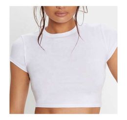 New Short Sleeve Cropped t -shirt Women Fashion Solid Simple Lady Crop Top Casual Custom Summer T-shirt for Women