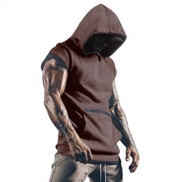 Spring/summer American Sleeveless Vest Outdoor Sports and Fitness Zippered Hoodie Mens