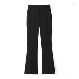 Women's Pants YENKYE 2024 Women Black Pockets Flared Vintage High Waist Female Office Trousers
