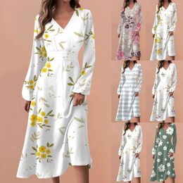 Casual Dresses Women's Spring And Autumn Fashion V-neck Long Sleeve Floral Printed Abstract Print Hollow Mini