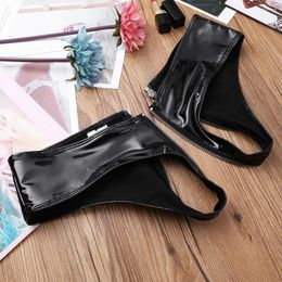 Women's Panties Sexy Men Womens Underwear Zip Open Crotch Breathable Briefs PVC Shorts Low Waist Clubwear Erotic Lingerie