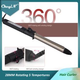 Irons CkeyiN Electric Hair Curler 28mm Tourmaline Ceramic Hair Curling Iron Hair Roller Curling Wand With 360 Degree Rotatable Clip 51