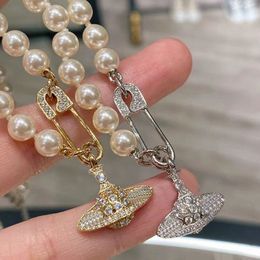 Top-Qualität Pin Perle Anhänger Halskette Designer 925 Sterling Silber voller Diamant Planet Halsband Schlüsselbein Kette für Frauen Schmuck Geschenk