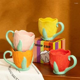 Coffee Pots Tulip Mug Creative Ceramic Cup With Handle And Gift Cute Couple Water Wedding Birthday Gifts