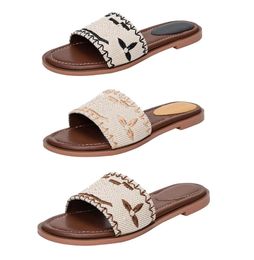 Designer Flat Sandals Luxury Slippers Womens Embroider Fashion Flip Flop Letter Slipper For Women Summer Beach Slide Ladies Low Heel Fashion Shoes 56777