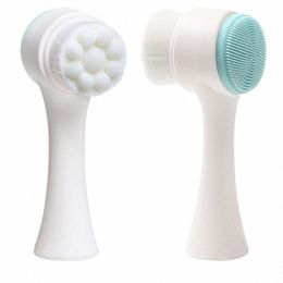 1pc Double-Sided Silice Face Cleansing Brush Facial Cleanser Blackhead Remover Tool Pore Cleaner Exfoliator Face Scrub Brush r01H#