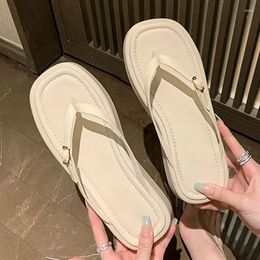 Slippers 2024 Summer Buckle Narrow Band Women Thick Bottom Beach Slides Shoes Female Platform Flip Flops Thong Sandals