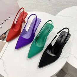 Dress Shoes 2024 Summer Women's Sandals Closed Toe Green Single With Thin Heel Mid-heeled Fashion Hollow Pointed Women