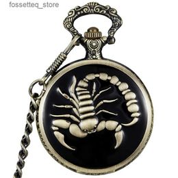 Pocket Watches Unique Cool Scorpion Pocket Skeleton Steampunk Mechanical Fob es Vintage Clock Pendant Necklace Hand-winding L240322