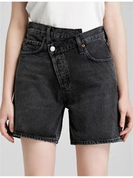 Women's Shorts Denim 2024 Twisted Waist Overlapping Design High Solid Color Casual Jeans