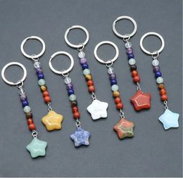 15pcs Natural Stone Star 7 Chakra Beads Key Rings Chains Keychains Healing Crystal Keyrings for Women Men 240315