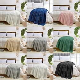 Blankets Flannel Fleece Throw Soft Adult Bed Cover Solid Colour Tuff Blanket Winter Warm Stitch Fluffy Bedspread For Sofa Bedroom
