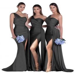 2023 Sexy Split Side Green Country Style Wedding Bridesmaid Dresses Spandex Satin Mermaid Bridesmaid Gowns Party Prom Robe GW02133718066