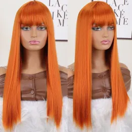 Wigs Orange Ginger Straight Wig With Bangs Brazilian Remy Straight Human Hair Wig For Women Highlight Orange Straight Wig Cosplay Wig