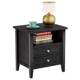 GAOMON Nightstand Drawer, Mid Century Modern Bedside with Storage Drawer and Open Shelf, End Side Table for Bedroom, Living Room, Office, Black