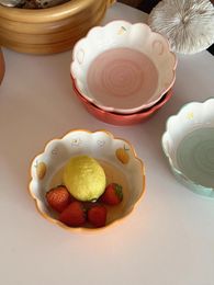 Plates Cute Hand-painted Flower Shape Dessert Bowl Korean Style Household Creative Ceramic Fruit Salad Tableware