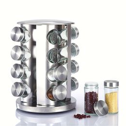 1 Set, Rack, Rotating with 8/12/16 Jars, Revoing Rack Organizer for Cabinet, Seasoning Organizer, Stainless Steel Spice Tower, Kitchen Tools
