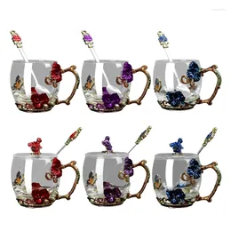 Wine Glasses Practical Glass Tea Cup Collection With Butterfly Flower Embellishment For Drink